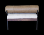 72" Ivory Brown And Black Tufted Cotton Wood And Metal Cushioned Bench With Pillow  Warm Home View
