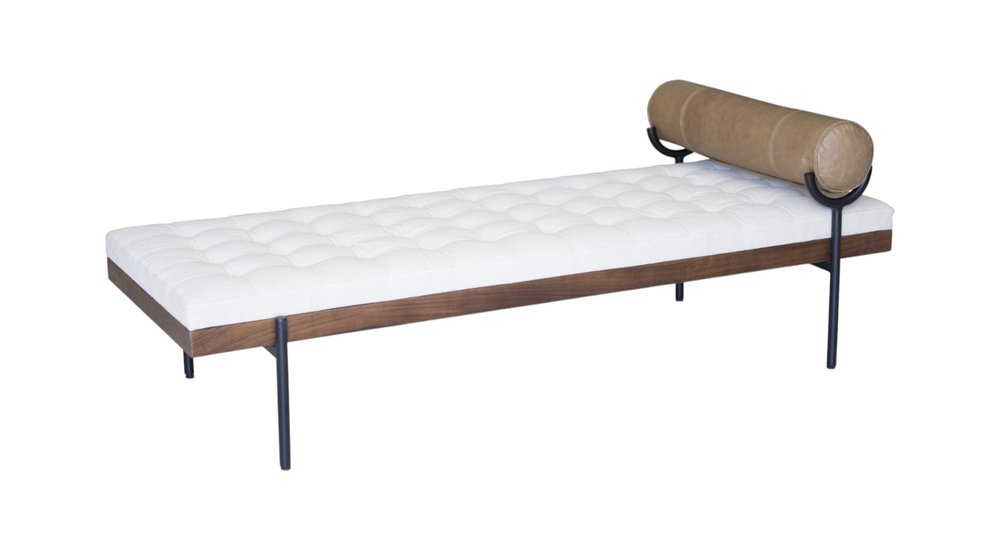 72" Ivory Brown And Black Tufted Cotton Wood And Metal Cushioned Bench With Pillow  Warm Home View