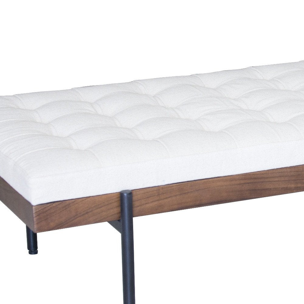 72" Ivory Brown And Black Tufted Cotton Wood And Metal Cushioned Bench With Pillow  Warm Home View