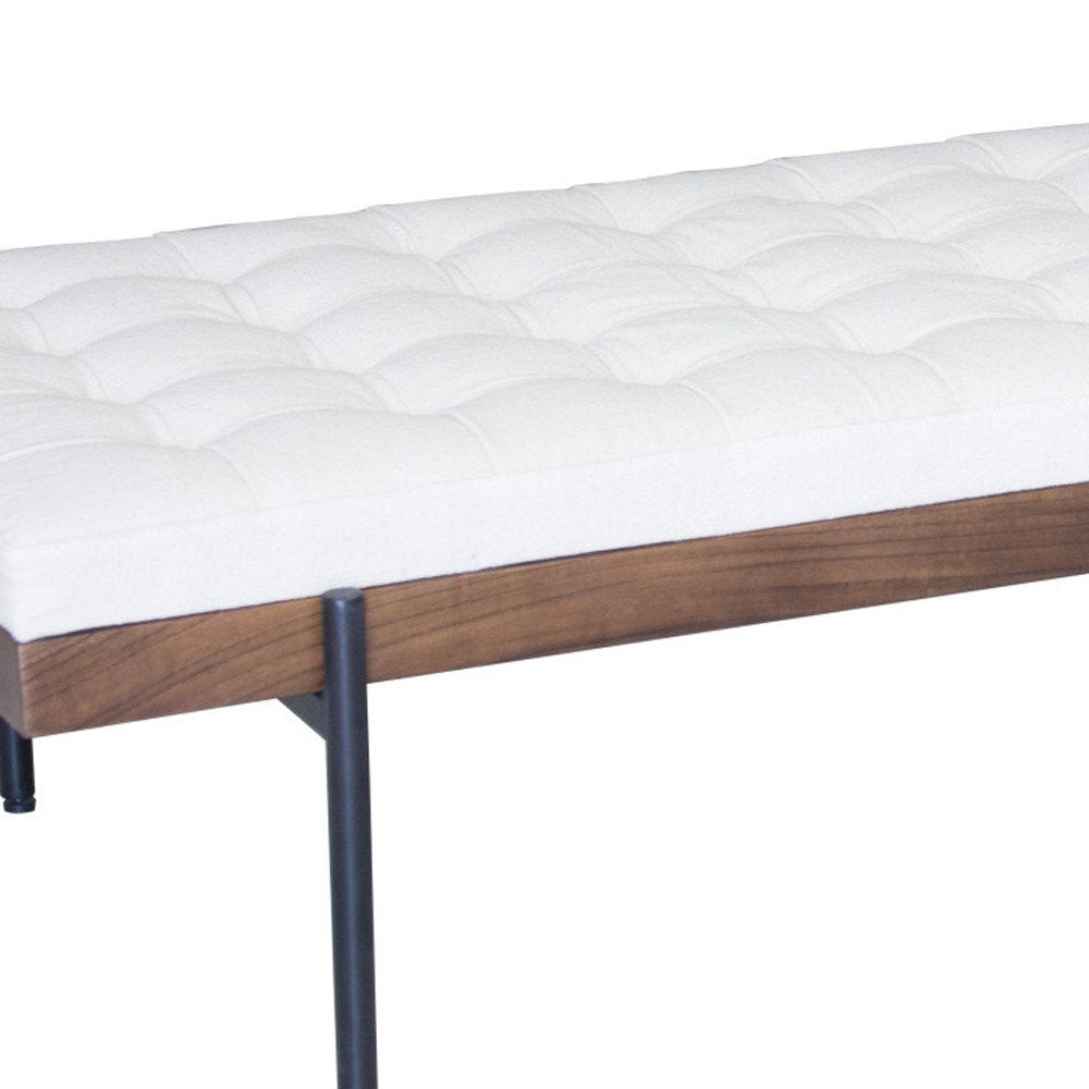 72" Ivory Brown And Black Tufted Cotton Wood And Metal Cushioned Bench With Pillow  Warm Home View