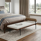 72" Ivory Brown And Black Tufted Cotton Wood And Metal Cushioned Bench With Pillow  Warm Home View