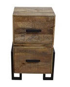 31" Brown And Black Distressed Solid Wood And Iron Two Drawer Filing Cabinet  Warm Home View