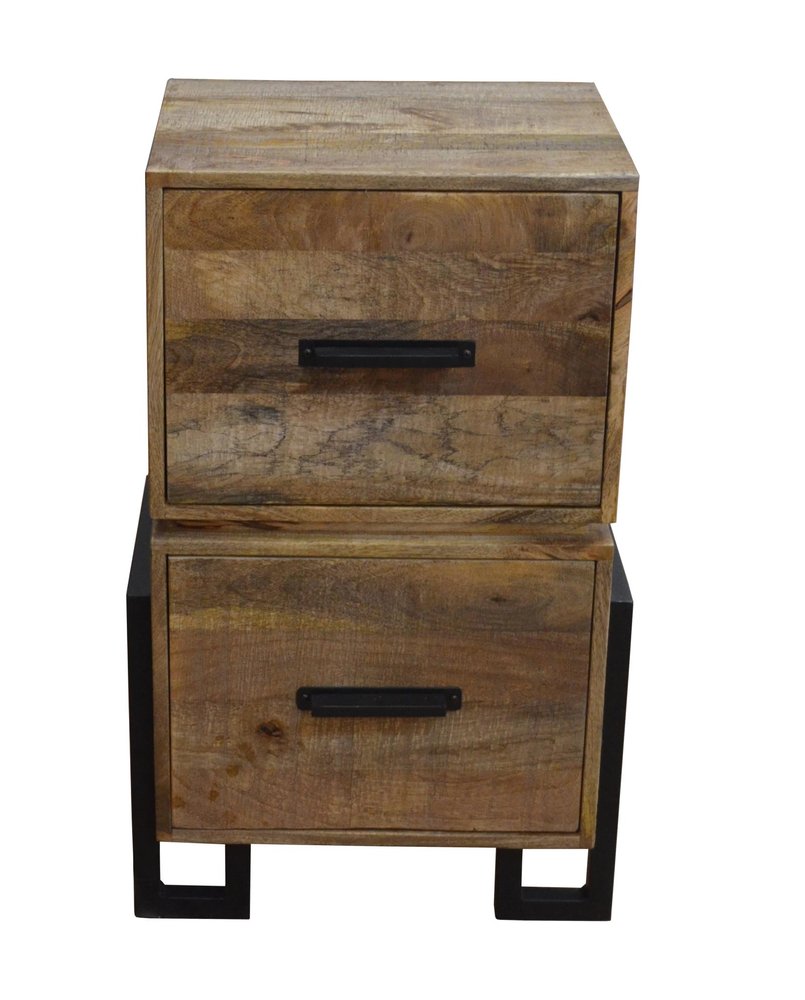 31" Brown And Black Distressed Solid Wood And Iron Two Drawer Filing Cabinet  Warm Home View