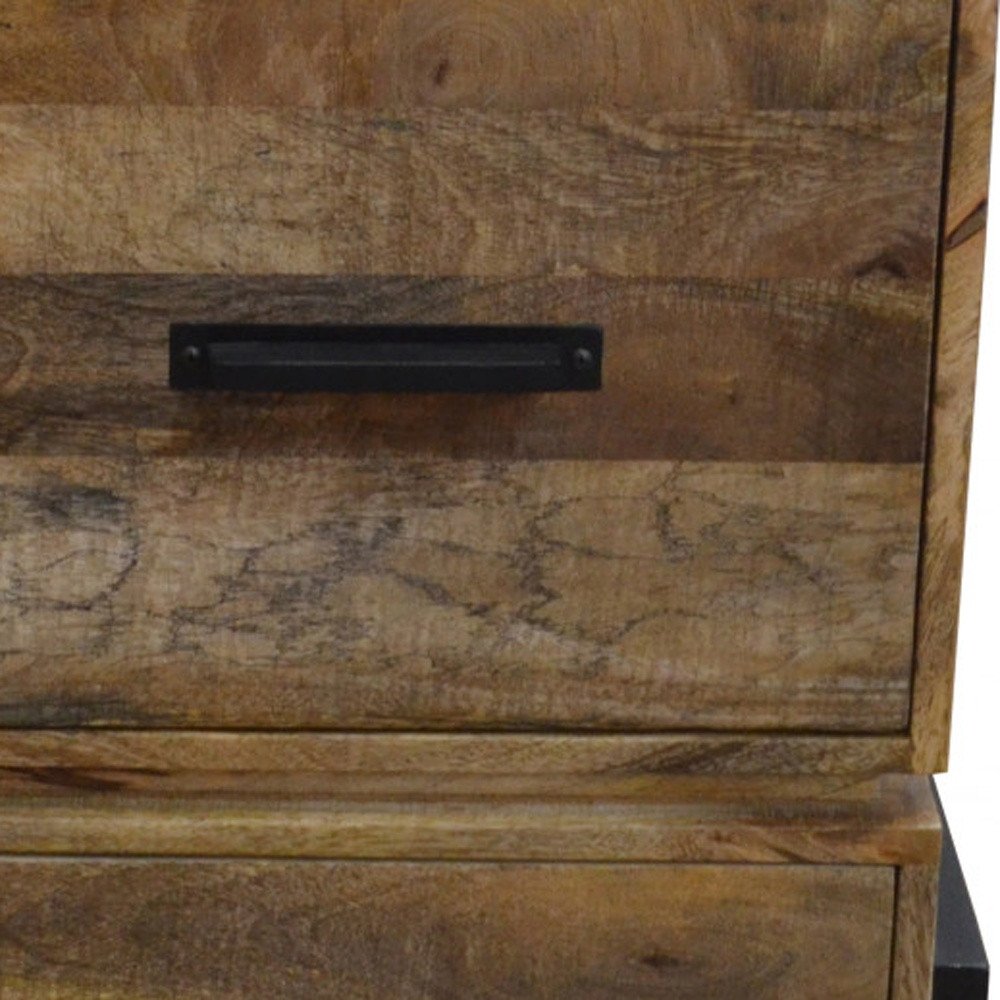 31" Brown And Black Distressed Solid Wood And Iron Two Drawer Filing Cabinet  Warm Home View