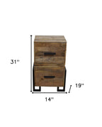 31" Brown And Black Distressed Solid Wood And Iron Two Drawer Filing Cabinet  Warm Home View
