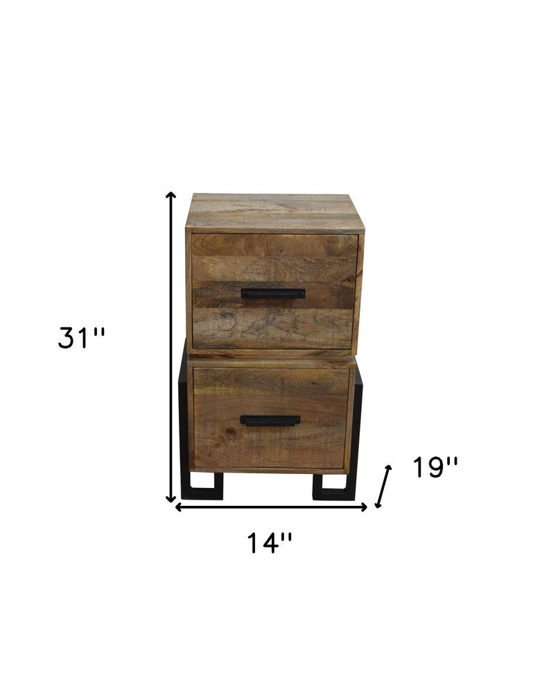 31" Brown And Black Distressed Solid Wood And Iron Two Drawer Filing Cabinet  Warm Home View