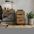 31" Brown And Black Distressed Solid Wood And Iron Two Drawer Filing Cabinet  Warm Home View