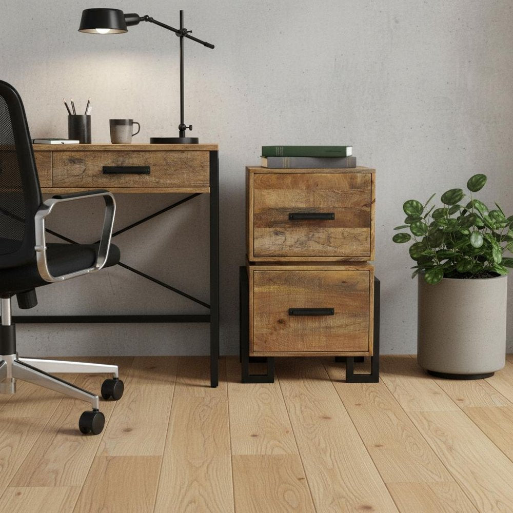 31" Brown And Black Distressed Solid Wood And Iron Two Drawer Filing Cabinet  Warm Home View