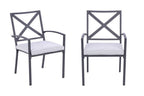 Set of Two Dark Gray Aluminum Outdoor Stacking Dining Chairs with Light Gray Cushion  Warm Home View