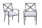 Dark Gray Aluminum Outdoor Stacking Dining Chairs with Light Gray Cushions - Set of 2  Warm Home View