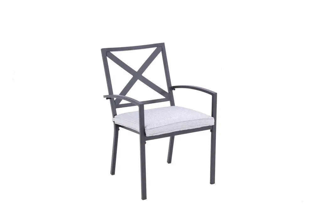 Dark Gray Aluminum Outdoor Stacking Dining Chairs with Light Gray Cushions - Set of 2  Warm Home View