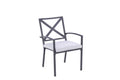 Set of Two Dark Gray Aluminum Outdoor Stacking Dining Chairs with Light Gray Cushion  Warm Home View