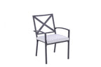 Set of Two Dark Gray Aluminum Outdoor Stacking Dining Chairs with Light Gray Cushion  Warm Home View