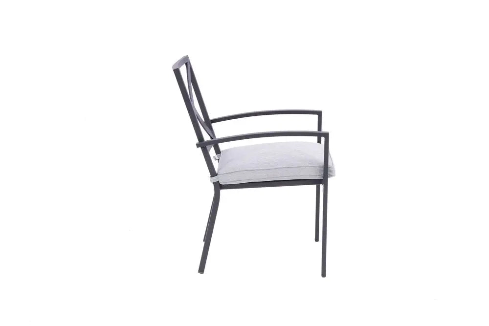 Dark Gray Aluminum Outdoor Stacking Dining Chairs with Light Gray Cushions - Set of 2  Warm Home View
