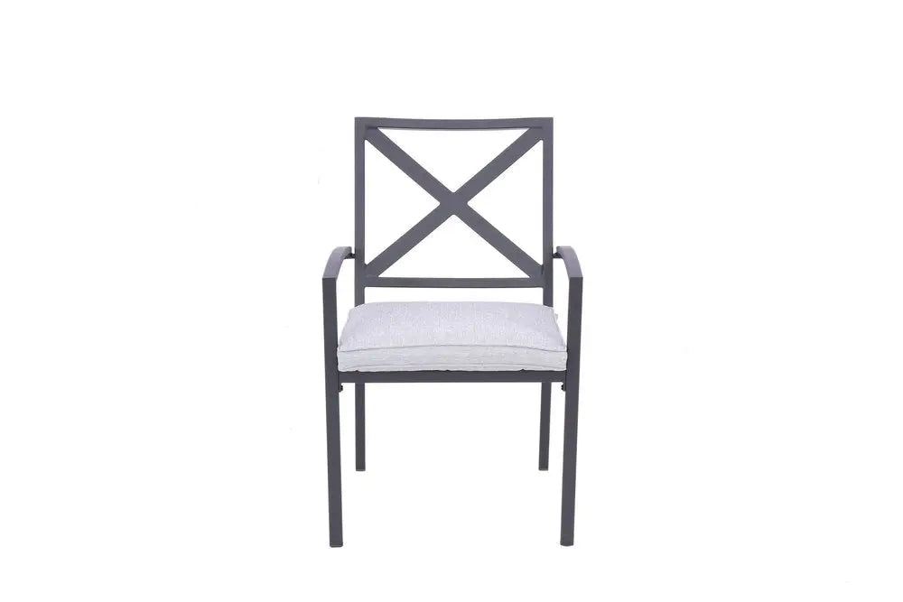 Dark Gray Aluminum Outdoor Stacking Dining Chairs with Light Gray Cushions - Set of 2  Warm Home View
