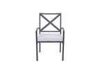 Set of Two Dark Gray Aluminum Outdoor Stacking Dining Chairs with Light Gray Cushion  Warm Home View