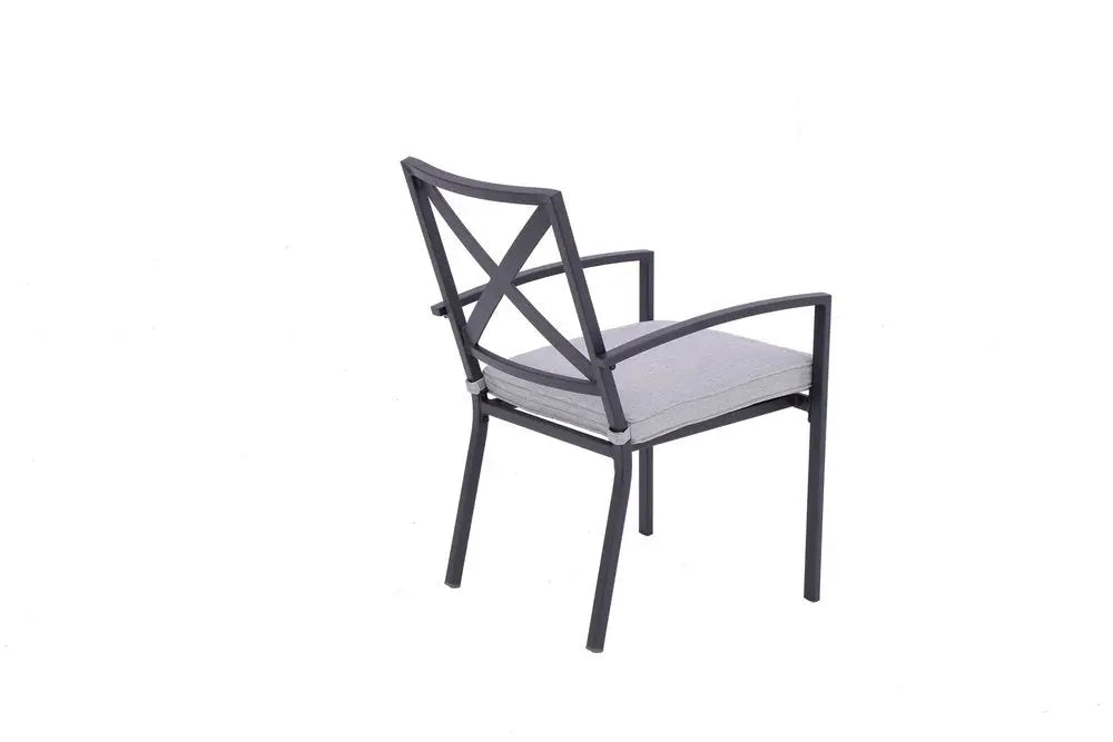 Dark Gray Aluminum Outdoor Stacking Dining Chairs with Light Gray Cushions - Set of 2  Warm Home View