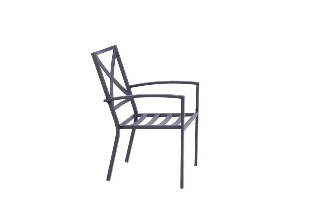 Dark Gray Aluminum Outdoor Stacking Dining Chairs with Light Gray Cushions - Set of 2  Warm Home View