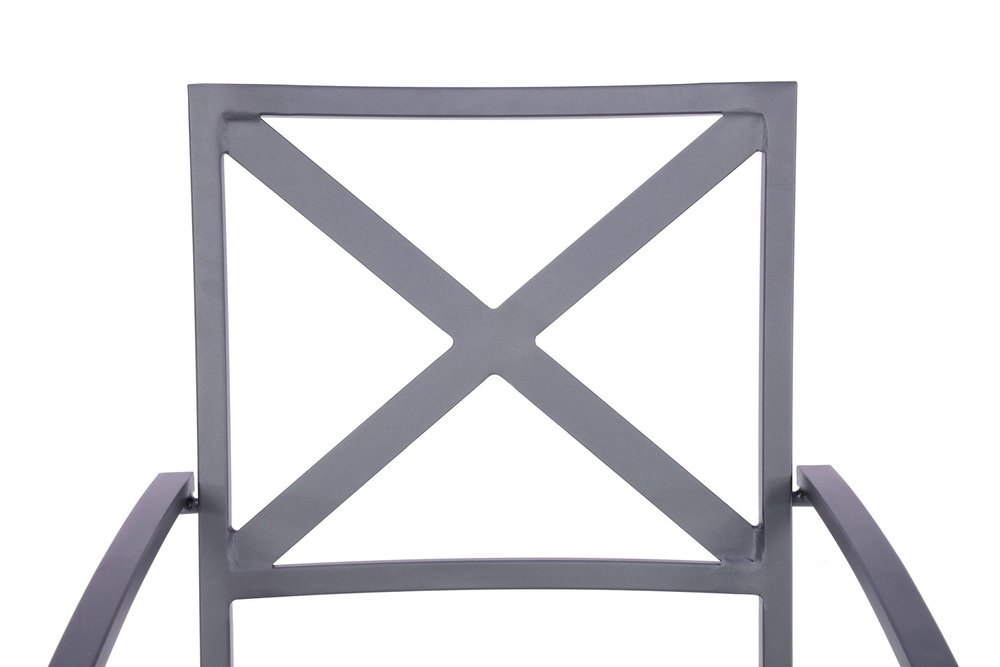Set of Two Dark Gray Aluminum Outdoor Stacking Dining Chairs with Light Gray Cushion  Warm Home View