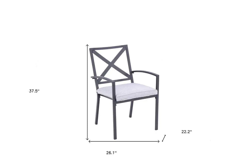 Dark Gray Aluminum Outdoor Stacking Dining Chairs with Light Gray Cushions - Set of 2  Warm Home View