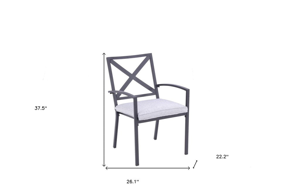 Set of Two Dark Gray Aluminum Outdoor Stacking Dining Chairs with Light Gray Cushion  Warm Home View