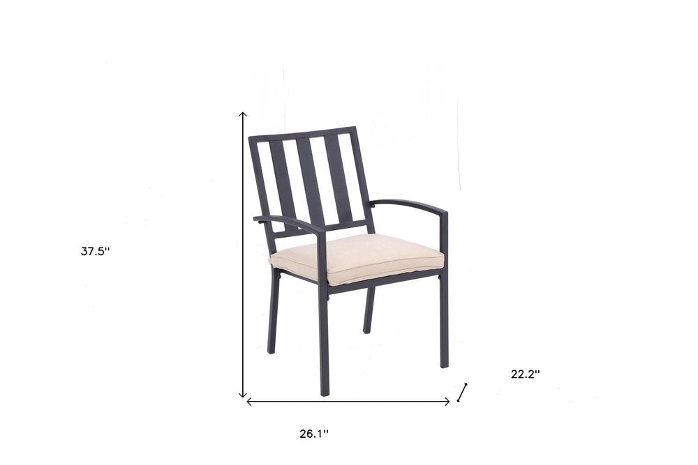 Set of Two Dark Gray Aluminum Outdoor Stacking Dining Chairs with Beige Cushion  Warm Home View
