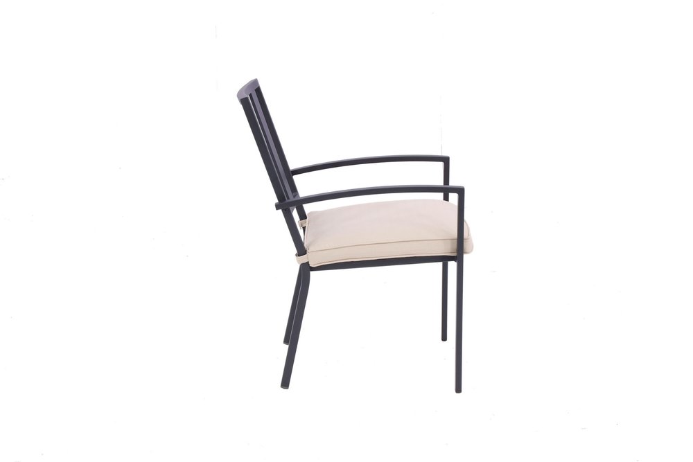 Set of Two Dark Gray Aluminum Outdoor Stacking Dining Chairs with Beige Cushion  Warm Home View
