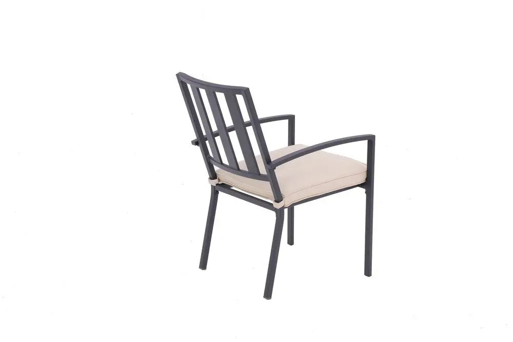 Dark Gray Aluminum Outdoor Stacking Dining Chairs with Beige Cushions - Set of 2  Warm Home View