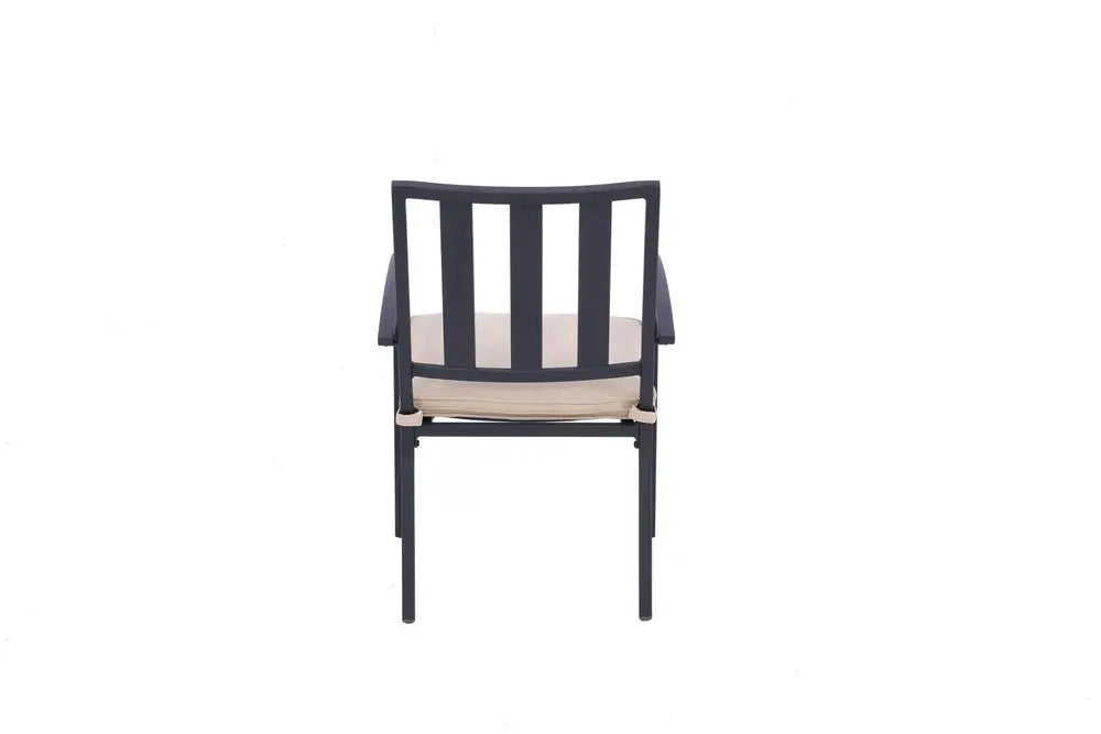Dark Gray Aluminum Outdoor Stacking Dining Chairs with Beige Cushions - Set of 2  Warm Home View