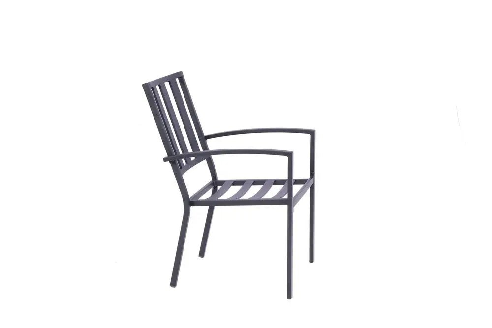 Dark Gray Aluminum Outdoor Stacking Dining Chairs with Beige Cushions - Set of 2  Warm Home View