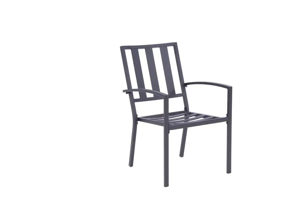 Dark Gray Aluminum Outdoor Stacking Dining Chairs with Beige Cushions - Set of 2  Warm Home View