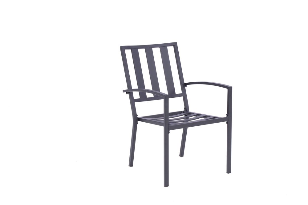 Set of Two Dark Gray Aluminum Outdoor Stacking Dining Chairs with Beige Cushion  Warm Home View