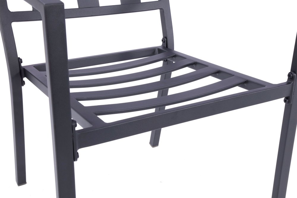 Set of Two Dark Gray Aluminum Outdoor Stacking Dining Chairs with Beige Cushion  Warm Home View