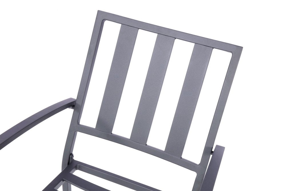 Set of Two Dark Gray Aluminum Outdoor Stacking Dining Chairs with Beige Cushion  Warm Home View