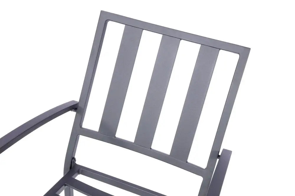 Dark Gray Aluminum Outdoor Stacking Dining Chairs with Beige Cushions - Set of 2  Warm Home View