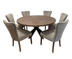 Seven Piece Gray and Black Round Solid Wood Dining Set with Six Chairs  Warm Home View