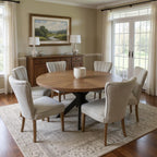 Seven Piece Gray and Black Round Solid Wood Dining Set with Six Chairs  Warm Home View