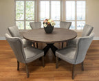 Seven Piece Gray and Black Round Solid Wood Dining Set with Six Chairs  Warm Home View