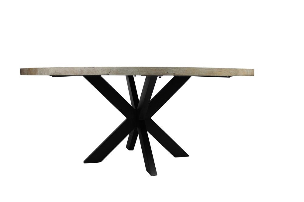 Seven Piece Gray and Black Round Solid Wood Dining Set with Six Chairs  Warm Home View