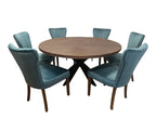 Seven Piece Gray and Black Round Solid Wood Dining Set with Six Chairs  Warm Home View