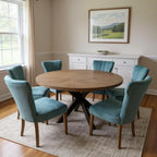 Seven Piece Gray and Black Round Solid Wood Dining Set with Six Chairs  Warm Home View