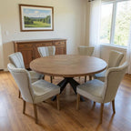Seven Piece Gray and Black Round Solid Wood Dining Set with Six Chairs  Warm Home View