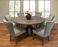 Seven Piece Gray and Black Round Solid Wood Dining Set with Six Chairs  Warm Home View