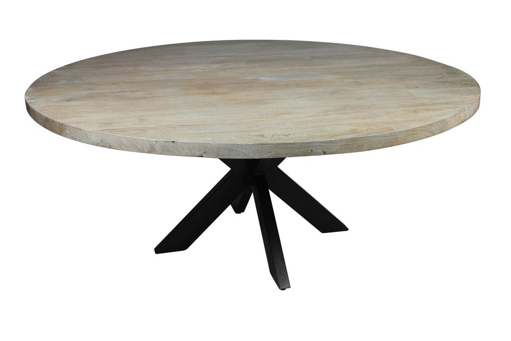 Seven Piece Gray and Black Round Solid Wood Dining Set with Six Chairs  Warm Home View