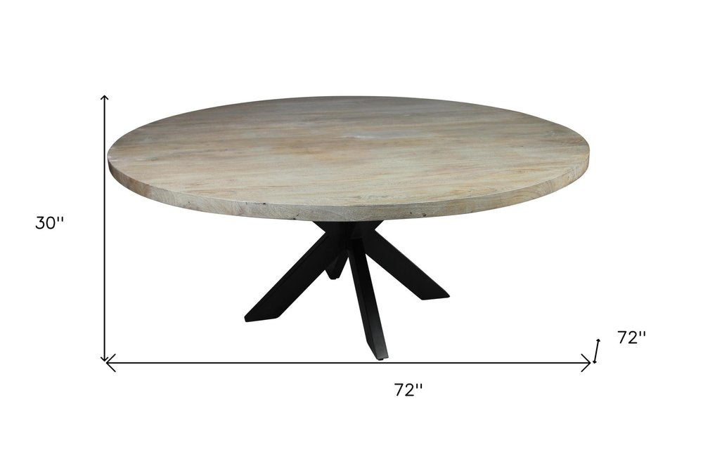 Seven Piece Gray and Black Round Solid Wood Dining Set with Six Chairs  Warm Home View