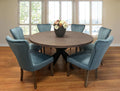 Seven Piece Gray and Black Round Solid Wood Dining Set with Six Chairs  Warm Home View