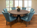 Seven Piece Gray and Black Round Solid Wood Dining Set with Six Chairs  Warm Home View