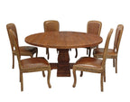 Seven Piece Brown Round Solid Wood Dining Set with Six Chairs  Warm Home View