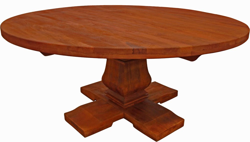 Seven Piece Brown Round Solid Wood Dining Set with Six Chairs  Warm Home View