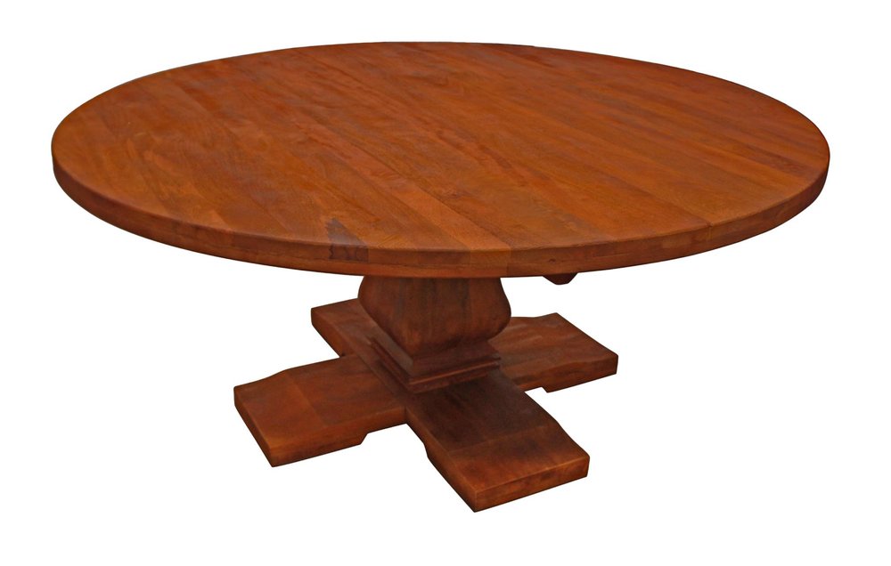 Seven Piece Brown Round Solid Wood Dining Set with Six Chairs  Warm Home View